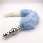 Fox, 2 Size Anal Plug Stainless Steel Fox Tail Butt Stopper Plush Light Blue Plush Tail Butt Plugs Anal Sex Toys for Couples H8-115G