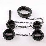 Hot selling adult leather fun handcuffs collar strap iron chain alternative binding shackle adult flirting factory spot