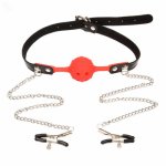 Leather Mouth Gag Ball Oral Sex With Breast Nipple Clamps With Chain Clips Bdsm Fetish Bondage Harness Erotic Sex Toys ST420