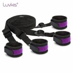 Luvkis Fetish Bed Restraint Kit for Sex Purple Leather Handcuffs Suit Sex Toy For Adult