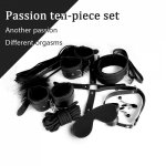 10 Pcs/set Sex Toys SM Leather Sex Bondage BDSM harness man Set Handcuffs Ankle Cuffs Sex Nipple Clamp Whip Rope Adult Games