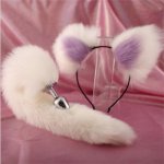 Fox, Sexy White and Purple Plush Ear Fox Tail Metallic Anal Plug SM Cosplay Adult Games Couple Flirting Sex Toy Adult Products