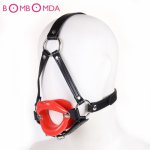 Strapon Leather Rubber Lips Shaped O Ring Mouth Gag BDSM Fetish Adult Sex Toys For Woman Sex Products