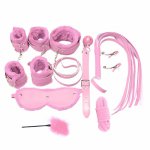 10Pcs Pink Color Couples Bondage Slave Sex Stimulation Sets Handcuffs Whip Rope Blindfold Nipple Clamps SM Adults Sex Toys woman