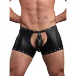 Punk Gothic Sexy PVC Shorts Men Black Panties Hollow Out Boxers Pole Dance Costume Faux Leather Game Uniform 	X6658