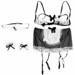 Sex Maid Lingerie Sexy Costumes Women Teddy Costume Set Hot Erotic Open Bra See Through Bikini Suit