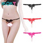 Ikoky, IKOKY Erotic Open Crotch Panties Adult Products Exotic Apparel Sexy Lingerie G-string with Pearl