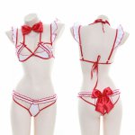 Sexy Hollow out Bow Women's Lingerie 2PCS Bikini Set Nurse Cosplay Bandage Ruffles Underwear Set Japanese Lolita Pajamas