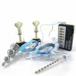 4in1 Electric Shock with Breast Pump Anal Plug Blue Penis Rings Urethral Plug Anus Massager Medical Themed Toy Kit for Men I9-69
