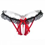 ms ragdoll Women's Pants Open Crotch Sexy Pearl Temptation Thong Bow Erotic Lingerie G String Crotchless Briefs Panties For Sex