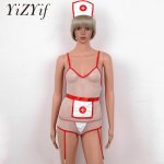 Womens Sexy Nurse Cosplay Costume Lingerie Outfits Deep V Neck Crotchless Netted Leotard Bodysuit Sexy Costumes Nurse cosplay