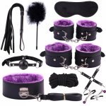 10PCS Black Sexy Adult Product SM Game Suit Bondage Set Adult Handcuffs Ball Mouth plug Nylon Whip Kit For Couple Sex Toys **D