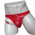 Sexy Men Patent Leather Chained Studded G-string Briefs Thong Underwear Clubwear Fetish Lingerie Under Pants Outfit