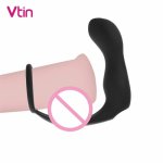 Anal Plug Vibrator With Penis Ring For Men Cock Ring Prostate Massager Erotic Silicone Climax Erection Male Chastity Device