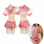 Kwaii Strawberry transparent Bra Panty Underwear Sleepwear Japanese Sexy Lolita Girl Lingerie Intimates Sailor uniform 4pieces