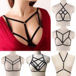 Hot Women Gothic Sexy Elastic Cage Crop Top Bras Erotic Lingerie Strappy Hollow Out Bra Bustier Bandage Bra Black Harness