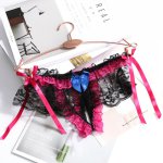 Women Sexy Lace Flower Briefs Transparent Ruffle Lace G-String Bowknot Underwear Women Sexy Lingerie Exotic Intimate Thongs