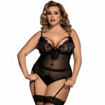 Sexy Lingerie Black Eyelash Lace Teddy Lingerie Plus Size 5XL Hot Floral See Through Erotic Women Body Suit With Garter RS80266