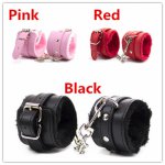 1 Pair PU Leather&Plush Bondage Hand Cuffs  Wrist Cuffs Handcuffs For Couples Sex Adults Game Sex Toys Black/Pink/Red