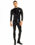 Men Black Sexy PVC Latex Jumpsuit Fetish Open Crotch Zipper Catsuit Faux Leather Bodysuit Play Clothes Game Uniforms
