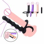 Double Penetration Vibrators Penis Strapon Dildo Strap On Anal Butt Plug  Vagina G-Spot Massager Vibrator Sex Toys For Women