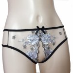 Fashion Sexy Sheer Floral Embroidery Open Crotch Hollow Out Bikini Thong T-Back Underwear Under Pants Erotic Lingerie Outfit