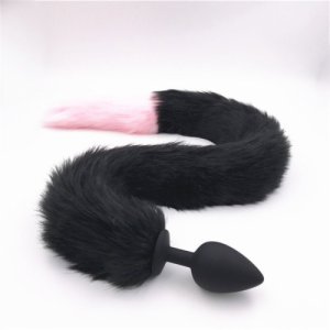 Silicone Butt Plug Tail Anal Plug Splicing Color Black and Pink Animal Tails Anus Stopper Sex Products for Couples H8-5-131A