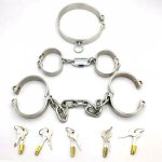 3pcs/set slave collar+handcuffs for sex+Shackle steel restraints bondage harness slave collar hand cuffs bdsm fetish sex games