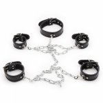 Soft PU Leather Sponge Handcuffs Footcuff BDSM Bondage Neck Link Chain Binding Adult Sex Toys for Couples Flirting Accessories