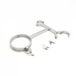 Press Lock Stainless Steel Bondage Yoke Pillory Handcuffs Wrist Cuffs Neck Collar Restraints Cangue Adult Sex Toys For Male