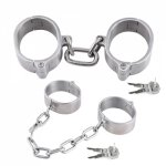 Ins, Stainless Steel Handcuffs Ankle Cuff With Chain Bondage Stealth Lock Design Hand Cuffs Restrains Fetish Sex Toys For Women Man