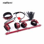 2019 New SM Bondage 6 Piece Suit Couples Adult Sex Toy BDSM Steel Pipe PVC Handcuffs Ankle Whip Restraint Fetish Cosplay HOTTIME