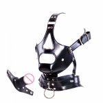 Kinky Fetish Bondage Head Harness Muzzle Dildo Gag Male Slave Role Play Toy Leather Restraint Penis Gag Sex Products