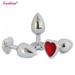 Stainless Steel Silver Heart Shaped Crystal Jewelry Anal Butt Plug Booty Beads Stimulator Anal Sex Toys Butt Plug for Women Men