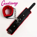 Candiway Red Adjustable Soft Fur Leather Handcuffs BDSM Role Play Bed Games Fun accessory Sex Toys For Couples ( Red )