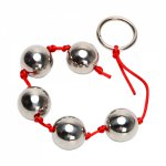 Ikoky, IKOKY Anal Bead Ring Handheld Butt Vaginal Plug Adult Products Five Metal Anal Balls Stainless Steel Sex Toys for Woman