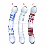 CW0184 Double Head Dildo Sex Toy Glass 20cm with Spots and Round Circle