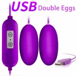 USB Chargeable Bullet Double Vibrator Egg for Female G-spot Clitoris Stimulation Abjustable Speed Vibration Sex Toys for Lover