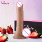 Realistic Dildo with Suction Cup Base for Hands-Free Play, 8inch Uncut Dual Layered Silicone G-Spot Anal Dildos,Adult Sex Toys