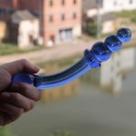 Blue Double Head Crystal Glass Dildo Fake Butt Plug Stimulator Female Gay Male Adult Sex Products
