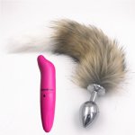 Fox, 2 Pcs/Lot Vibrator And Brown White 40cm Fox Fluffy Tail Anal Plug Sex Toys Plug Sex Toy for Women Man Adult Games Sex Products