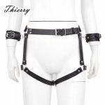 Thierry sex bondage Sexy Harajuku PU Leather Punk Goth Garter Belts with handcuffs adult games Leg Harness for Women Bondage