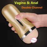 New 4D Double Channel Realistic Vagina & Anal Male Masturbation Cup,Artificial Soft Real Pussy Adult Sex Toys For Men
