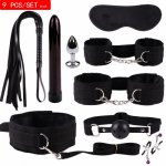 10pcs Sex Toys Kits Sexual Handcuffs Whip Necklace Breast Clip Stainless Steel Anal Plugs Vibrators Sex Product new