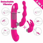 10 kinds of frequency 2 in 1 detachable dildo vibrator USB Rechargeable stimulate vaginal clitoral anus sex toys for women