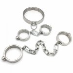 Sex Shop Stainless Steel Press Lock Neck Collar Handcuffs Ankle Cuffs Metal Restraints Fetish Slave BDSM Sex Toys For Couples