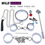 8 Pcs Metal Hand Ankle Cuffs Handcuffs For Sex Set Whip Collar Bdsm Bondage Slave Sex Lgbt Accessories Adult Goods 18+ Anal Plug