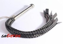 65cm Metal anal plug handle leather whip with 7 braided tails ,sex leather flogger with dildo handle sex whip toys for couples