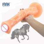 FAAK 13.8 inch long dildo giant penis strong suction cup animal horse dildo big dick sex toys for women ribbed knot sex products