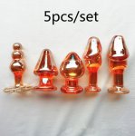 5pcs Pyrex Golden Crystal Glass Toy Anal Butt Plug Sex Toys for Couple Vaginal Anal Dildo Dilation Stimulate Prostate Massage
